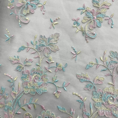 Corded Bridal Lace Fabric Embroidered on 100% Polyester Net Mesh | Lace USA - 97188W - Ladjyanoo