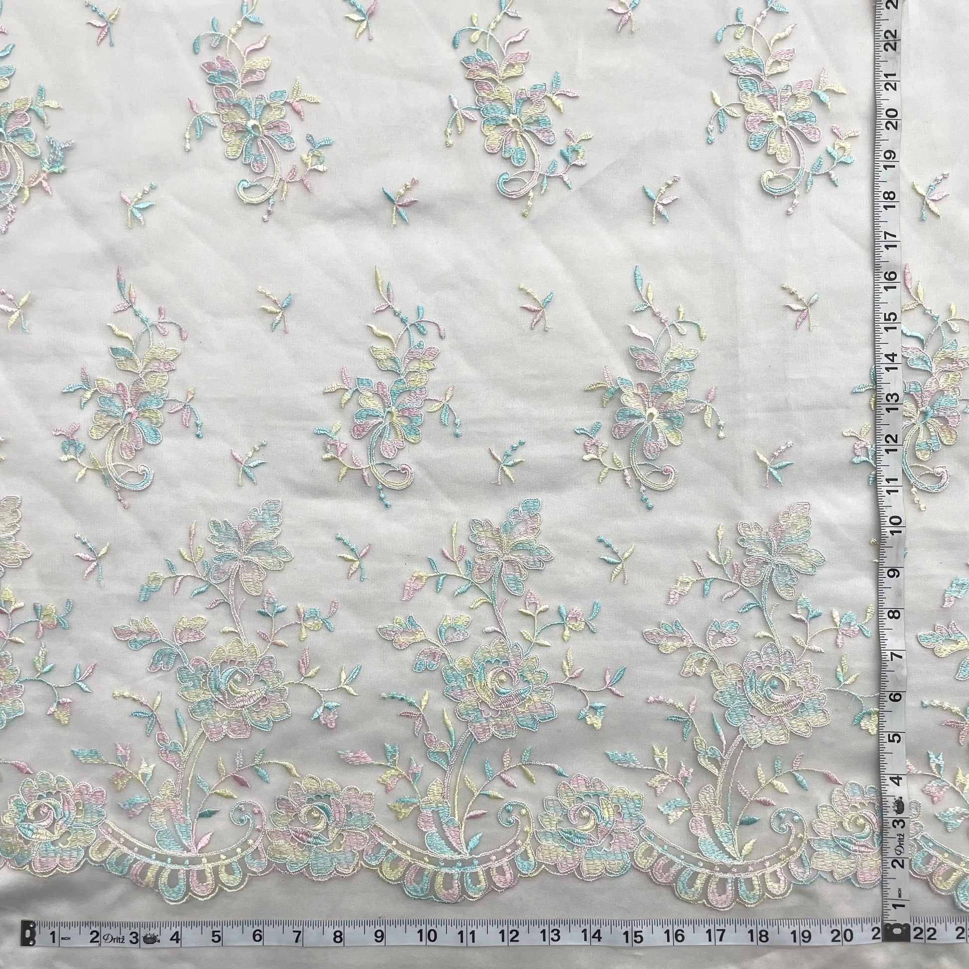 Corded Bridal Lace Fabric Embroidered on 100% Polyester Net Mesh | Lace USA - 97188W - Ladjyanoo