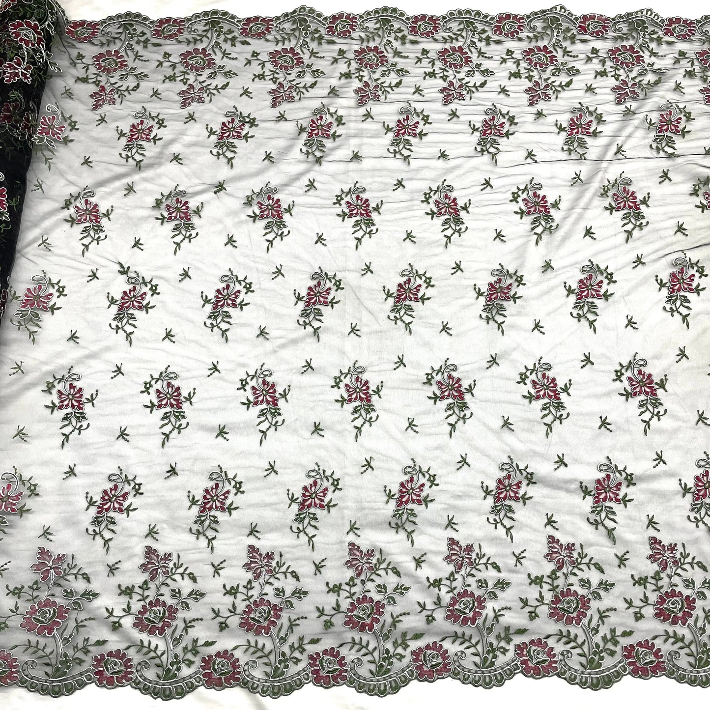 Corded Bridal Lace Fabric Embroidered on 100% Polyester Net Mesh | Lace USA - 97188W - Ladjyanoo