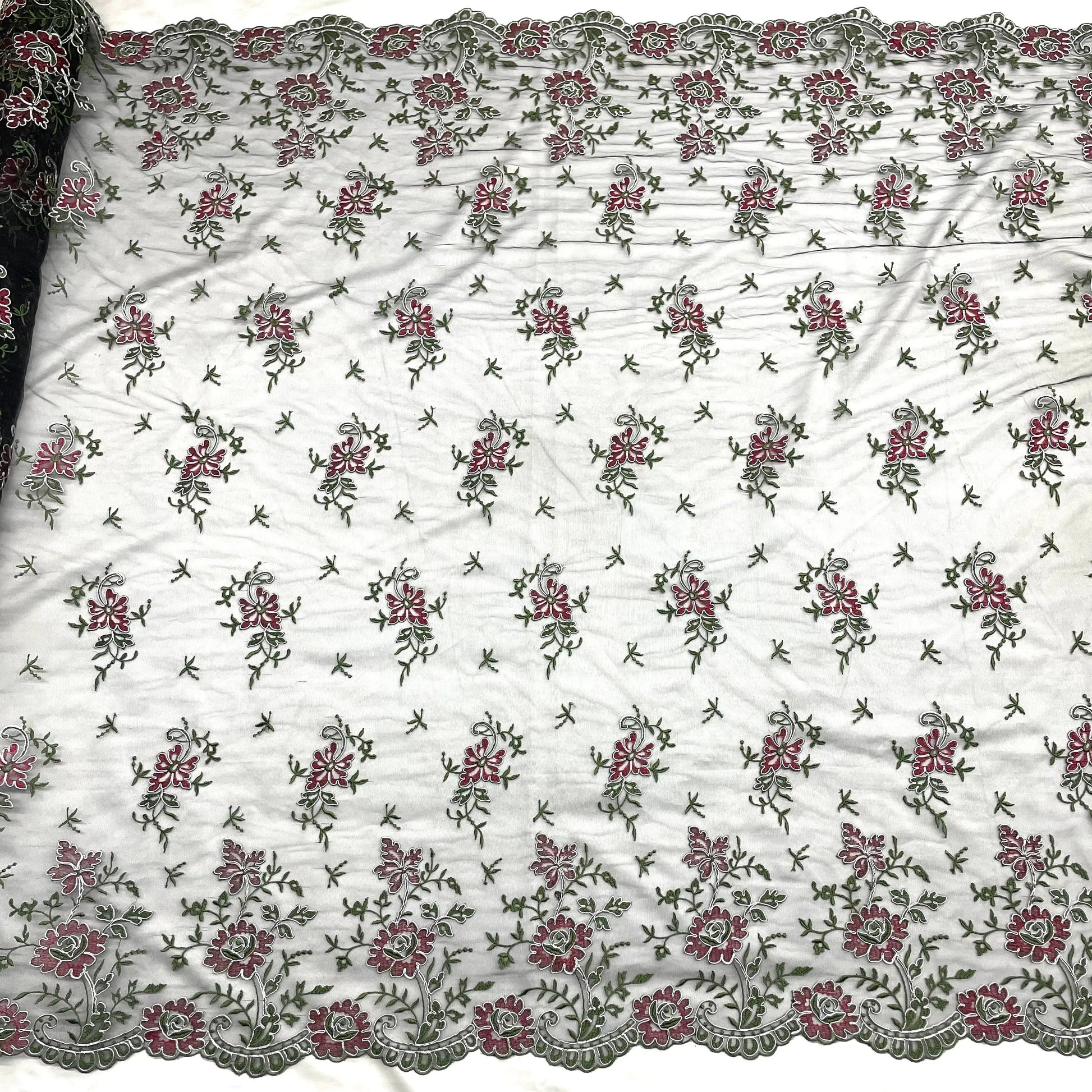 Corded Bridal Lace Fabric Embroidered on 100% Polyester Net Mesh | Lace USA - 97188W - Ladjyanoo