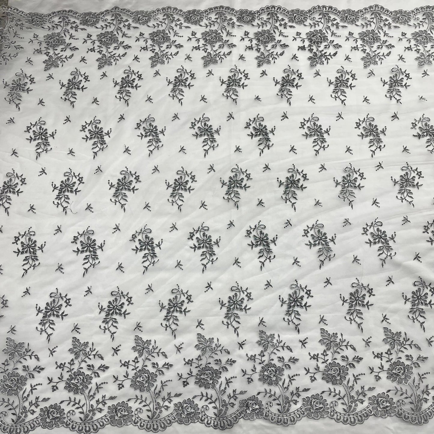 Corded Bridal Lace Fabric Embroidered on 100% Polyester Net Mesh | Lace USA - 97188W - Ladjyanoo