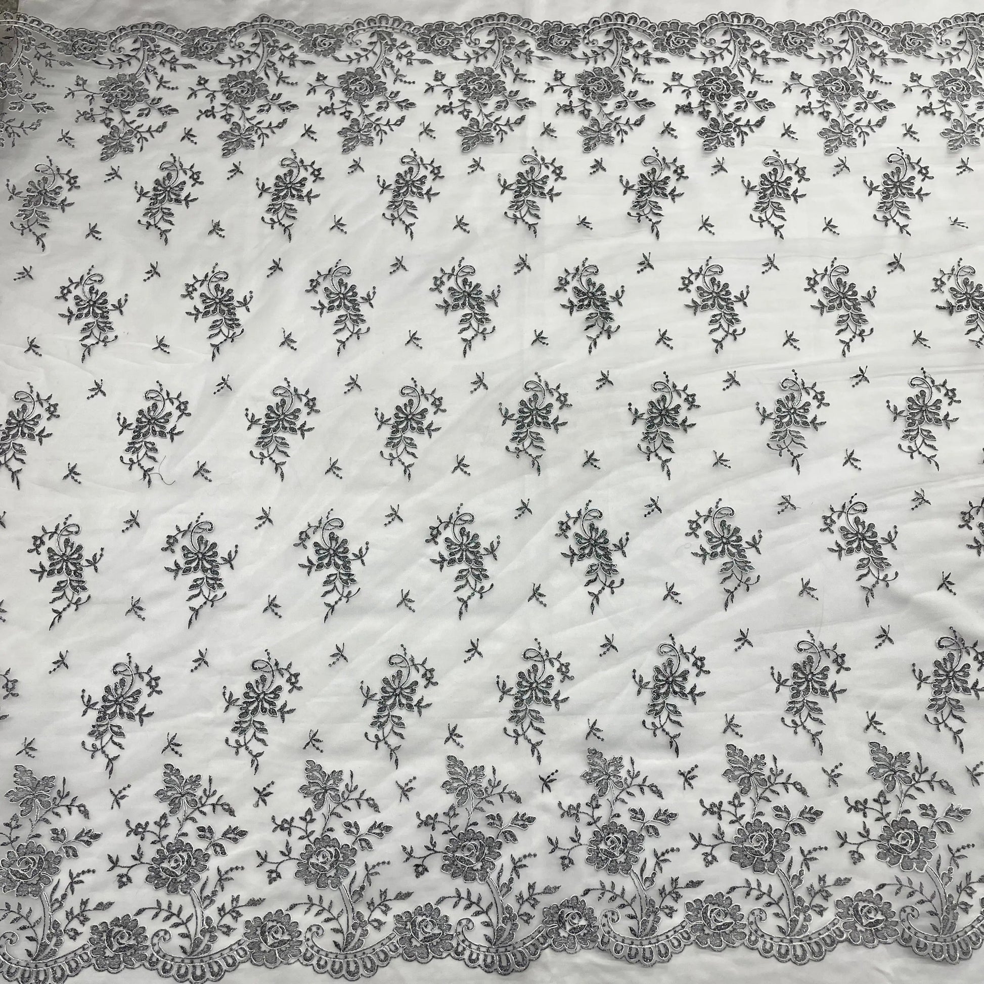 Corded Bridal Lace Fabric Embroidered on 100% Polyester Net Mesh | Lace USA - 97188W - Ladjyanoo