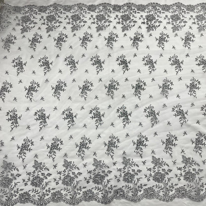 Corded Bridal Lace Fabric Embroidered on 100% Polyester Net Mesh | Lace USA - 97188W - Ladjyanoo